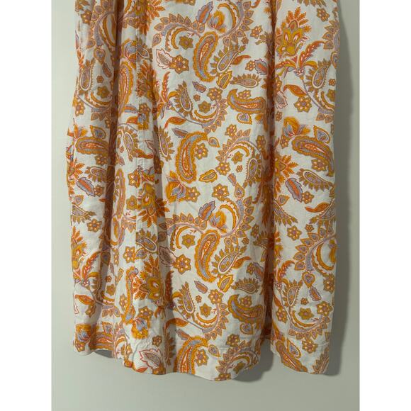 Current Air Orange White Paisley Floral Linen Cotton Dress Shift EUC M Square - Picture 3 of 9